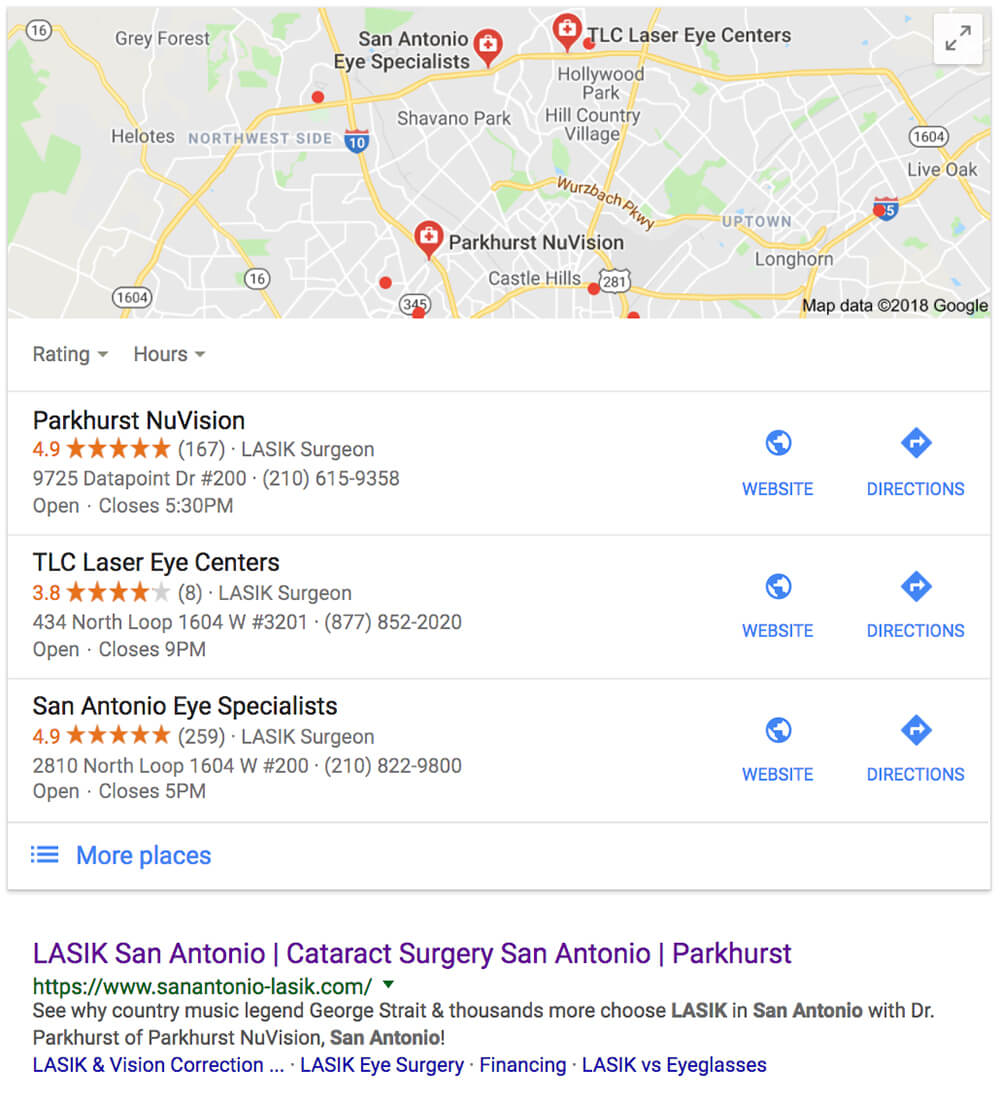 Screenshot showing an example of local search with google
